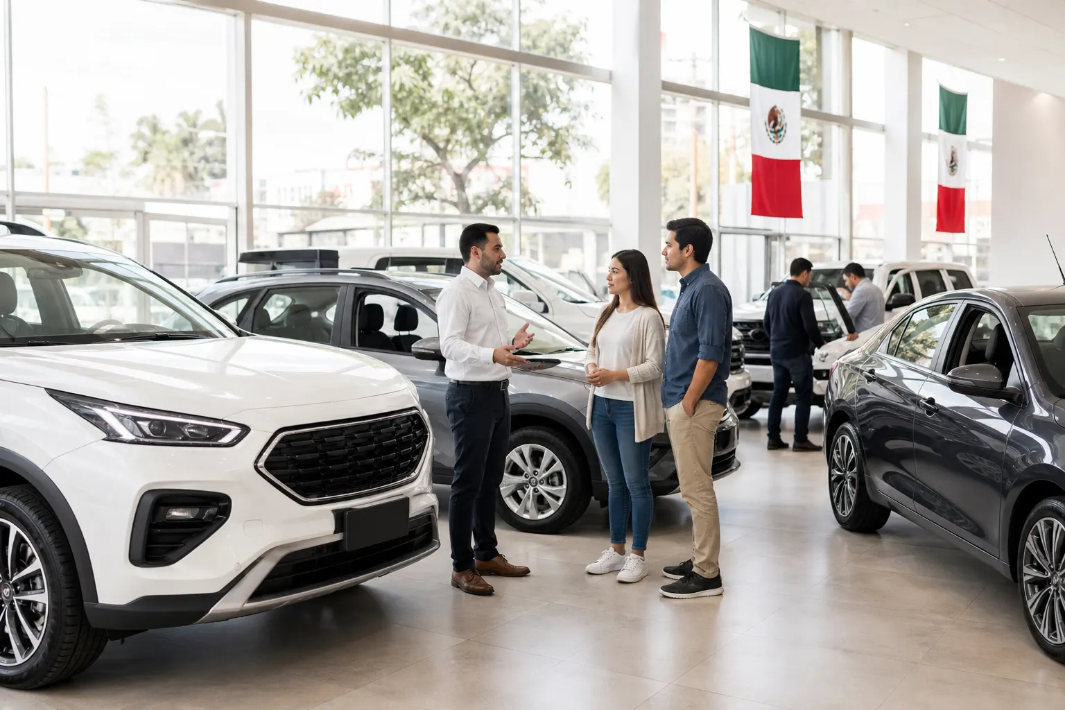 Agencia de autos nuevos en México con compradores y vehículos ligeros